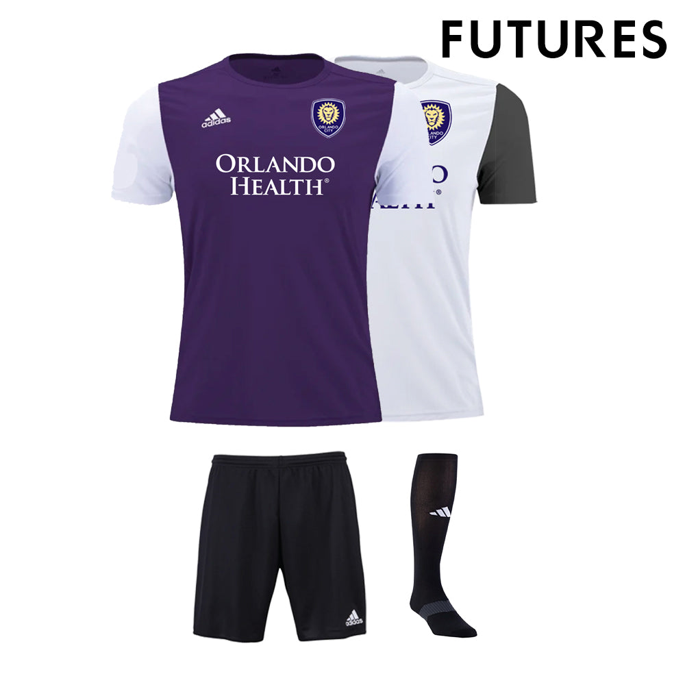 Orlando City Futures Boys Kit with Number - At checkout you can add more individual items.